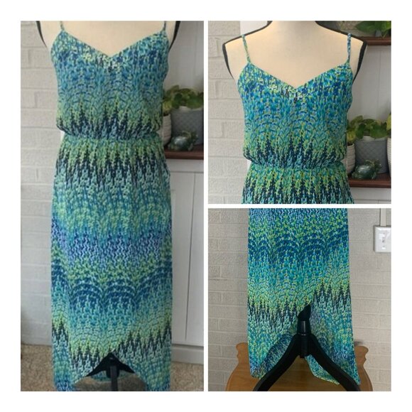 Laundry by Shelli Segal NWT $168 Diva Blue Strappy Dress Size 4 Hi-Lo Wrap Flowy - Picture 1 of 12